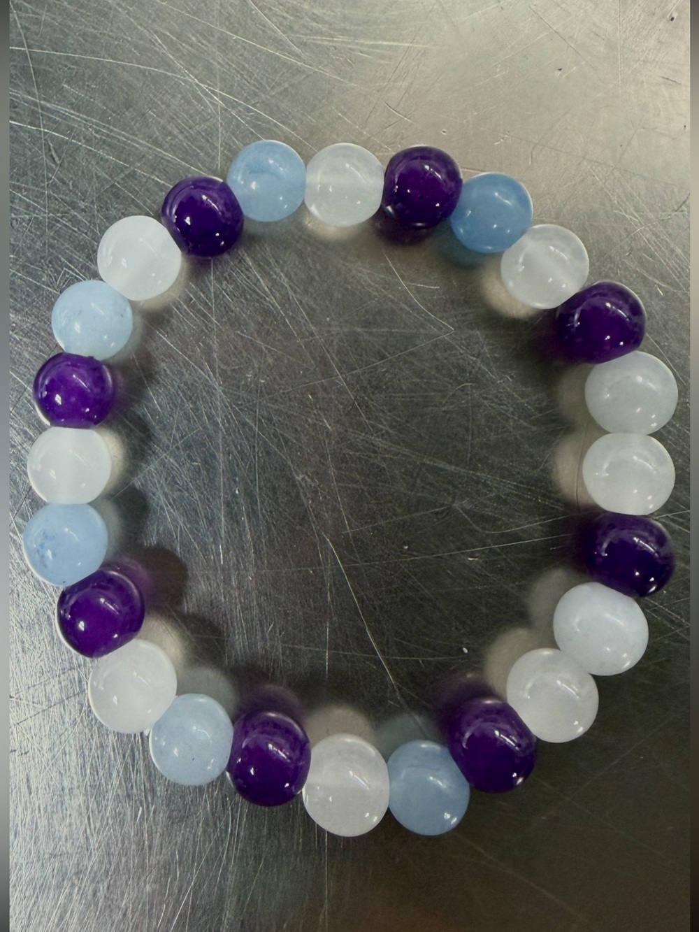 CONNECTING WITH ANGELS Angelite, Selenite & Amethyst Beaded Bracelet - Picture 2 of 2